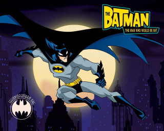 Batman cartoon flying city night - the air over a city free wallpaper