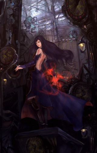 Woman long dress room clocks - da vinci free wallpaper