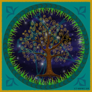 Tree swirl stars blue circle - a blue circle free wallpaper for tablet