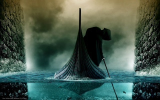 Man boat water pole black - his head free wallpaper
