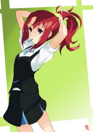 Redhair girl tennisracket greenbackground flowinghair - a tennis racket free wallpaper