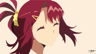 Red hair yellow bow closed - minimalist free wallpaper