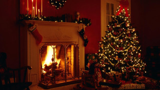 Christmas tree living room fireplace - warm free wallpaper