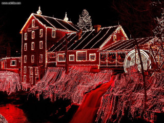 House christmas lights waterfall nighttime - christmas free wallpaper for desktop