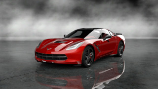 Red sports car foggy background - a shiny surface free wallpaper
