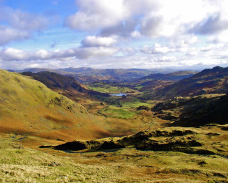Valley lake mountains clouds sky 2 - a view of a valley free wallpaper for desktop