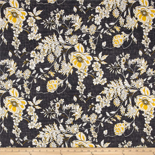 Black yellow floral print fabric - a flemish baroque free wallpaper for tablet
