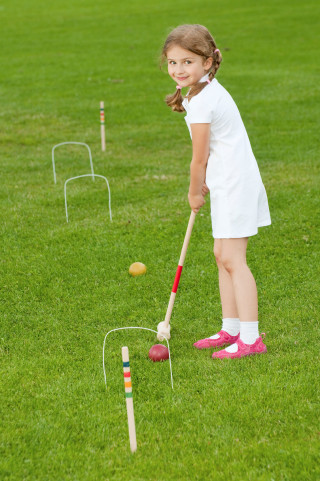 Girl hitting ball garden outdoors - little free wallpaper for mobile
