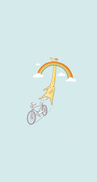 Giraffe bike rainbow bird flying - surreal design free wallpaper for mobile