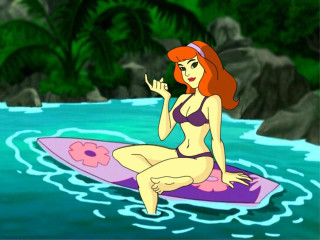 Cartoon woman surfboard water flower - a flower free wallpaper
