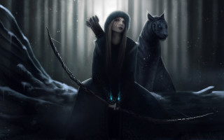 Woman bow cat dark forest - a dark forest free wallpaper