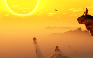 Man cliff kite flying bird - a kite free wallpaper