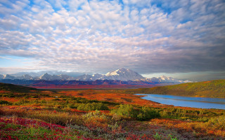 Mountain lake view clouds scenery - a lake in the foreground free wallpaper