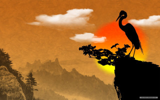 Bird perched rock sunset mountain - amédée ozenfant free wallpaper