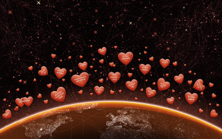 Hearts floating earth space stars 2 - over the earth free wallpaper