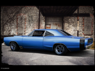 Blue car brick building door - a brick building free wallpaper