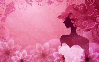 Woman flowers hair pink background 2 - feminine free wallpaper