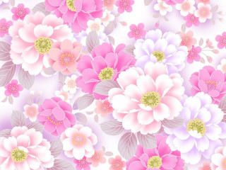 Pink white flower pattern leaves - a green center free wallpaper