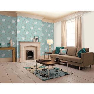 Living room couch fireplace blue - free 3d render wallpaper for tablet