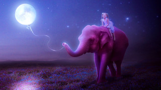 Woman elephant full moon sky - dreamlike free wallpaper for desktop