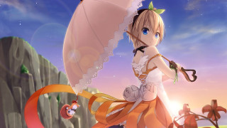 Woman white dress umbrella cliff - an umbrella in front free wallpaper