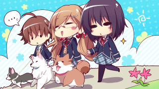 Anime girls dogs blue sky - two dog free wallpaper for desktop