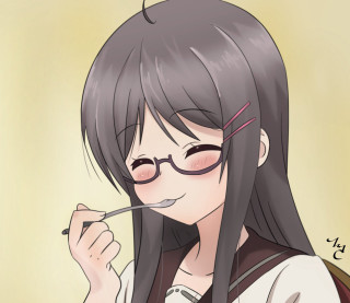 Girl glasses cigarette smiling camera - her mouth free wallpaper