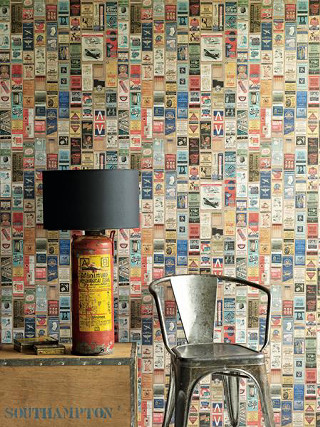 Chair lamp newspaper wall table - maximalist free wallpaper