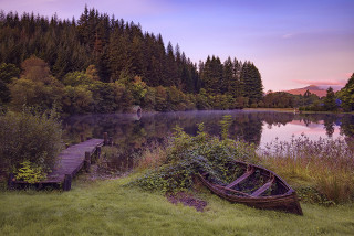 Boat green field lake dock - david paton free wallpaper