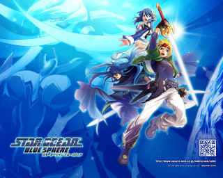 Anime characters swords air blue - a blue wave free wallpaper