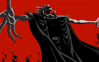 Black white drawing demon attacking - a sword and a skull free wallpaper