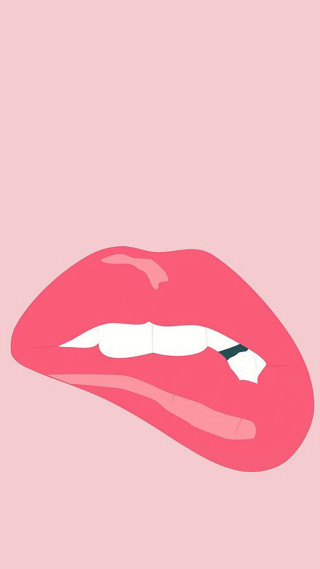 Pink lips black pen mouth - llustration free wallpaper for mobile