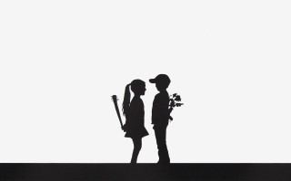 Couple people grass guitar flowers - banksy free wallpaper