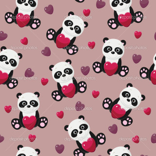Panda heart paws pink background - mosaic free wallpaper for tablet