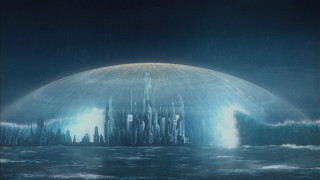 City ocean painting giant bubble - matte painting concept art free wallpaper