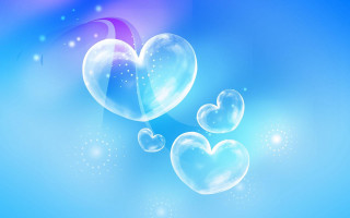 Blue background three hearts floating - a white heart free wallpaper