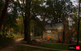 Small log cabin woods picnic - heidelberg school free wallpaper