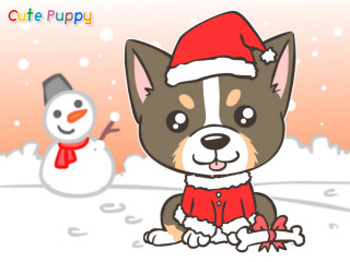 Dog santa hat scarf snow - a cartoon dog free wallpaper