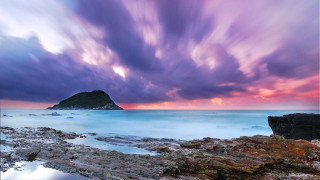 Rocky beach mountain cloudy sky - a rocky beach free wallpaper