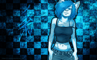 Girl blue hair cat ears 2 - claire falkenstein free wallpaper