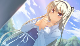 Blonde anime girl blue sky - a picture in front free wallpaper for desktop