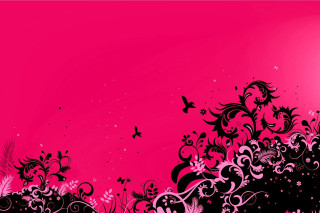 Pink black floral butterfly background - side and a butterfly free wallpaper