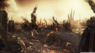 Futuristic city giant robot cityscape 2 - the middle of its free wallpaper