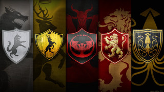 Colored shields dragon lion row - game free wallpaper for desktop