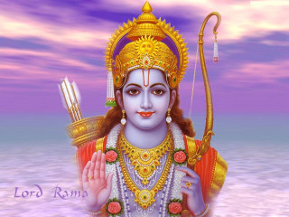 Lord rama flute staff painting - a purple sky in the background free wallpaper
