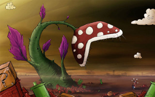 Mushroom flying trash cartoon man - 2 d game art free wallpaper
