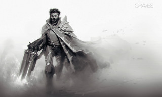 Man long coat holding knives - a foggy area free wallpaper for desktop