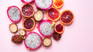 Fruit cut in half pink - fructose free wallpaper