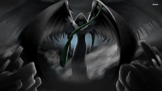 Demon wings green staff black - dark fantasy art free wallpaper