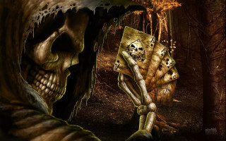Skeleton holding card forest skull - the gathering free wallpaper